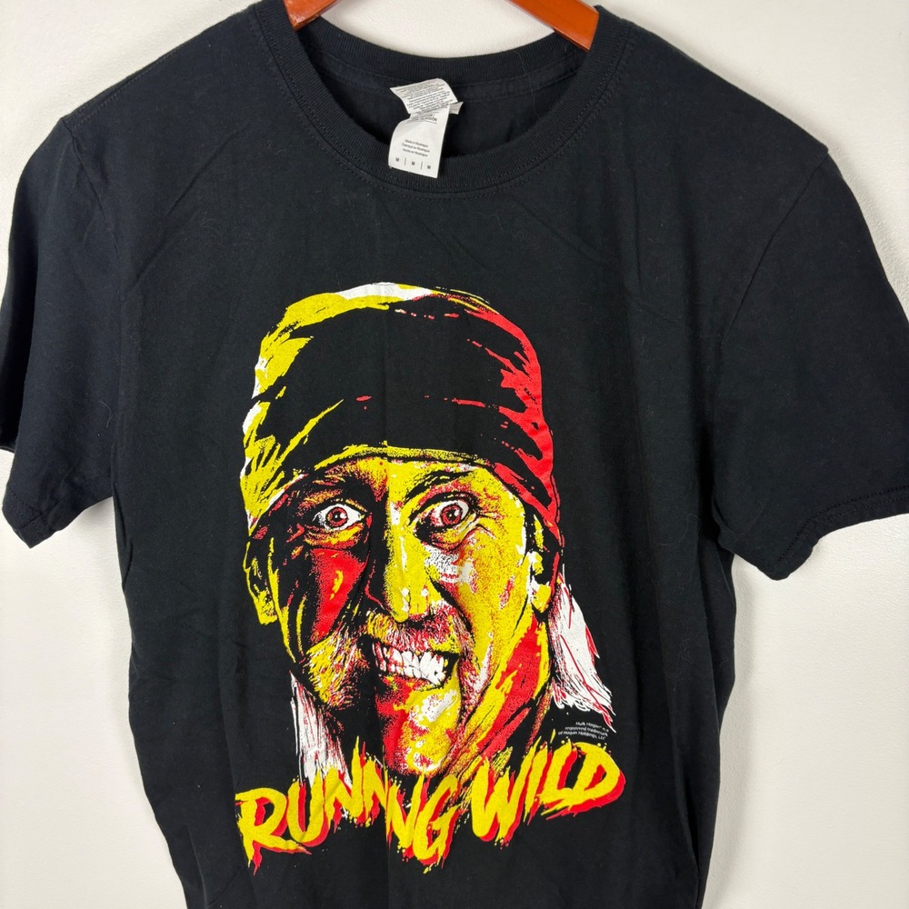 Hulk Hogan Running Wild T Shirt‎ Black Wrestling Tee Medium Gildan Softstyle